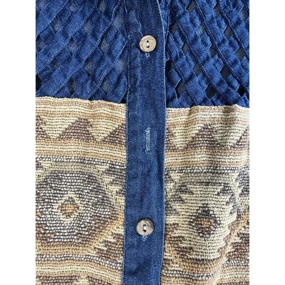 Vintage New Directions Denim Vest Sz M Fall Aztec Western Cowgirl Rodeo READ - Picture 10 of 12